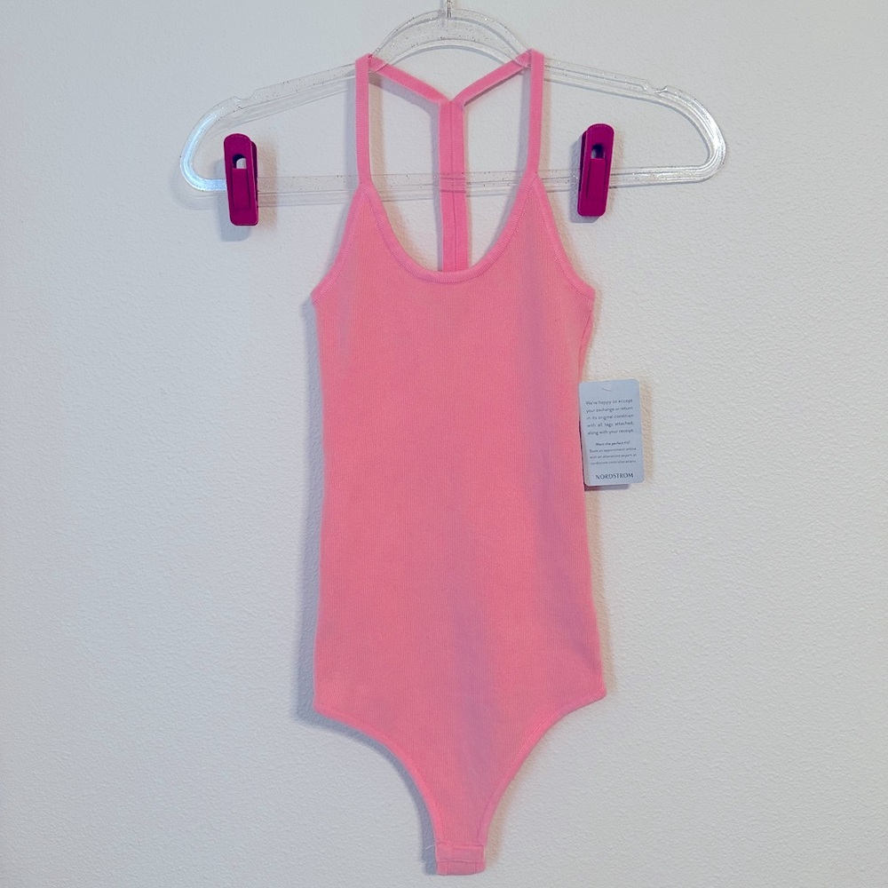 NWT WAYF 98 Pink Knit Racerback Bodysuit